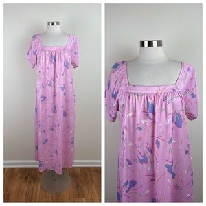Vintage Coco Bay Miami Pink Floral Retro Maxi Sleepwear Gown Women Medium